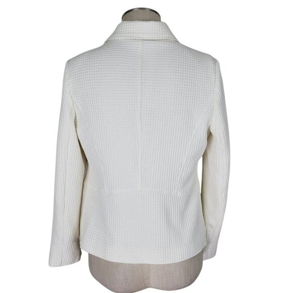 Chicos Moto Blazer Size 1 M 8 Cream Asymmetrical Zipper Waffle Knit Zip Pockets - Picture 4 of 13